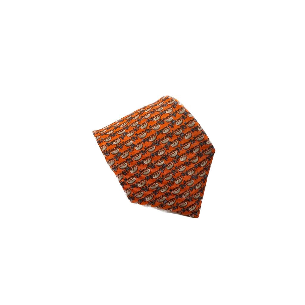 Cravatta vintage Hermès bradipi base arancione 605715PA