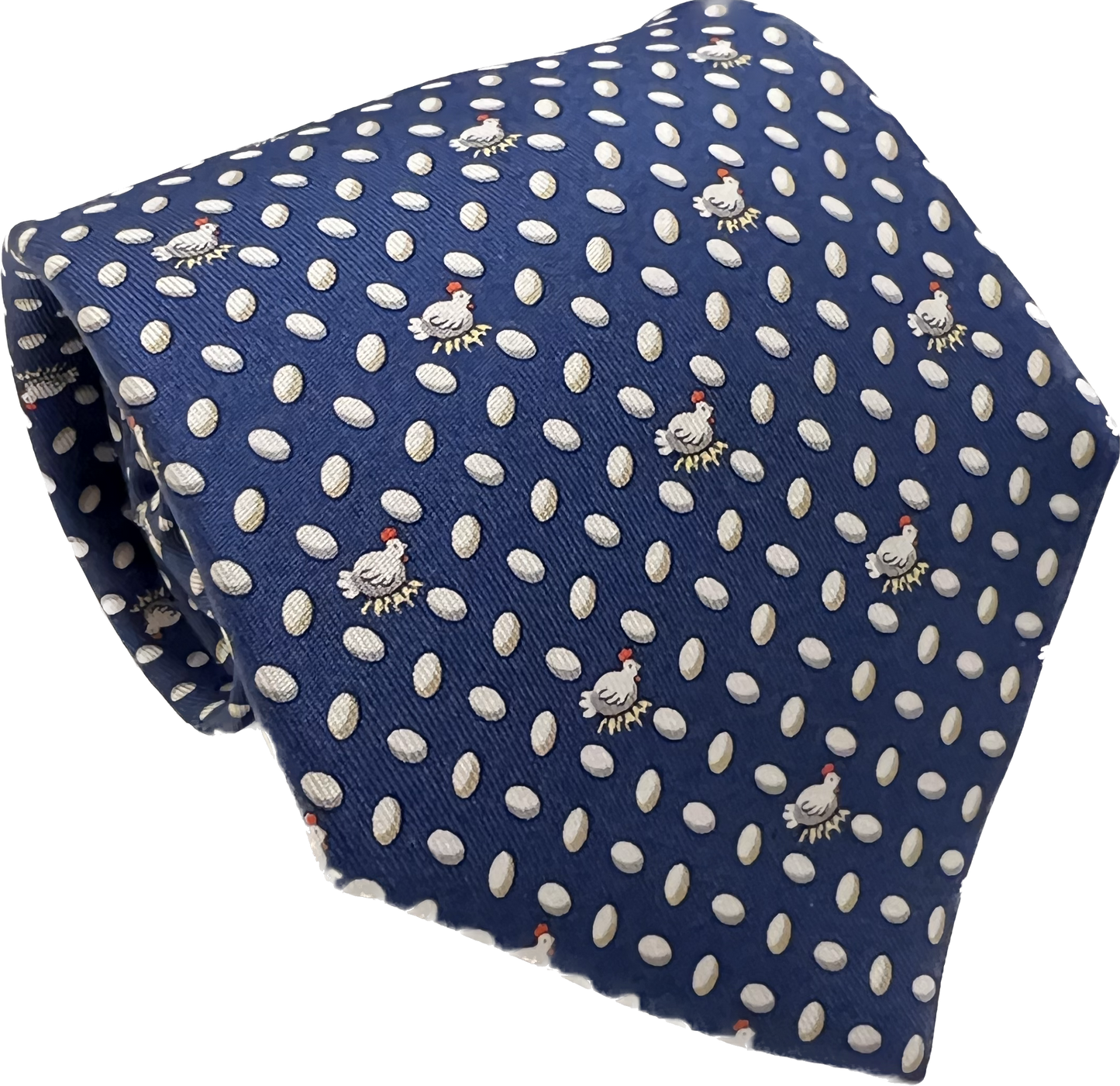 Cravatta Hermès blu con uova e galline 7901MA