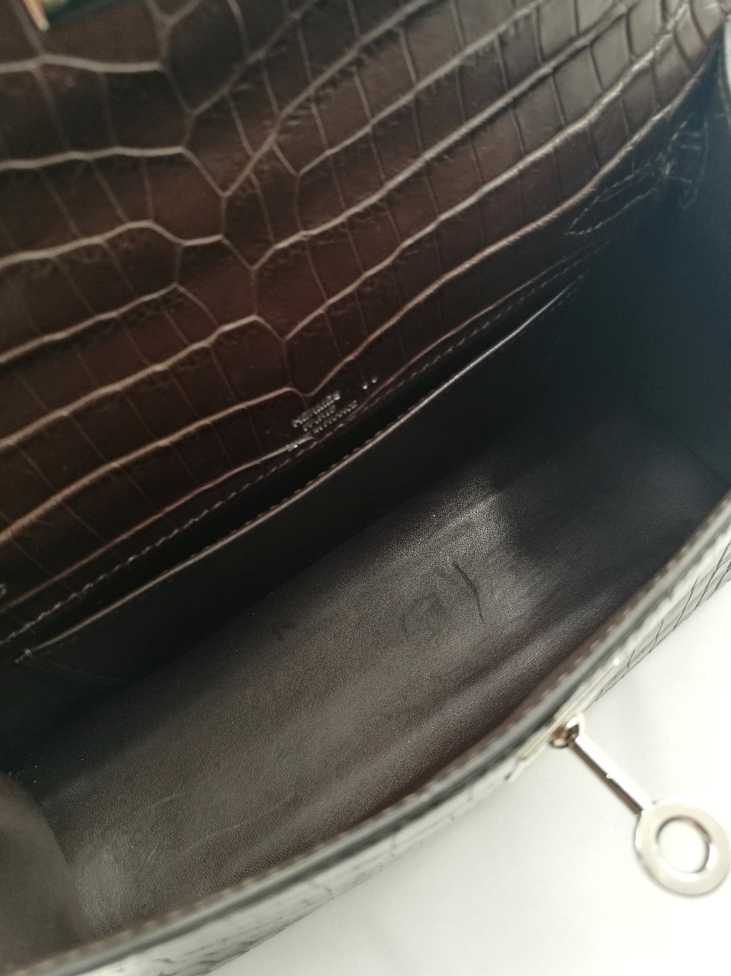 Hermès Kelly crocodile Niloticus matte pochette 21 Havane
