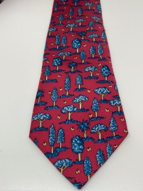 Cravatta Hermès con alberi e farfalle c.7429HA
