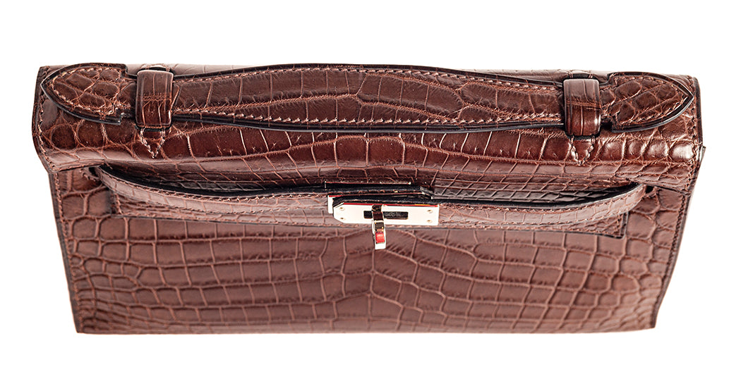 Hermès Kelly crocodile Niloticus matte pochette 21 Havane