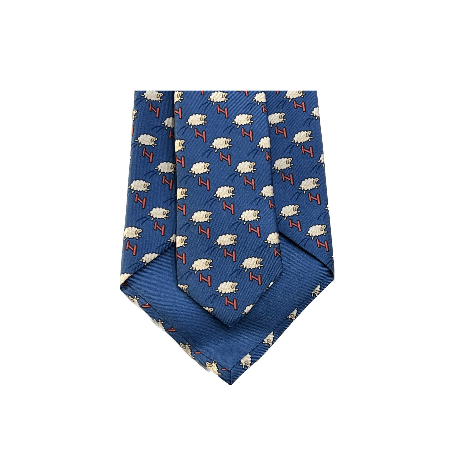Cravatta Hermès blu con H e pecore