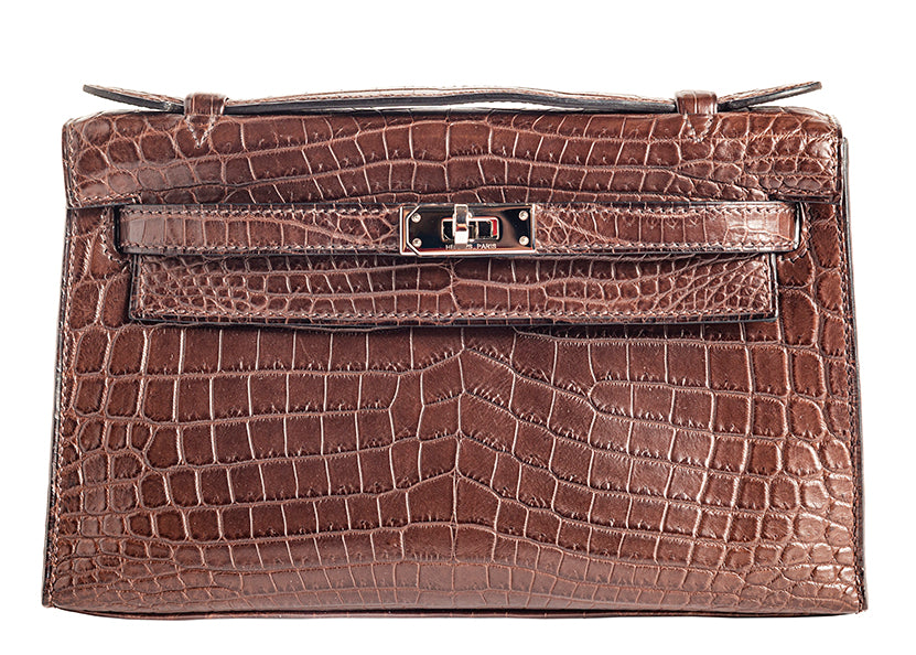 Hermès Kelly crocodile Niloticus matte pochette 21 Havane