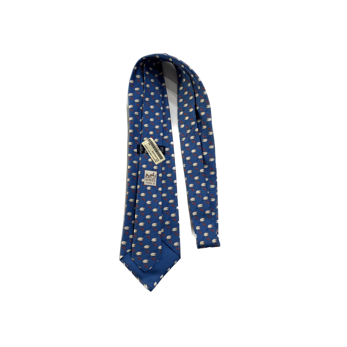 Cravatta Hermès blu con H e pecore