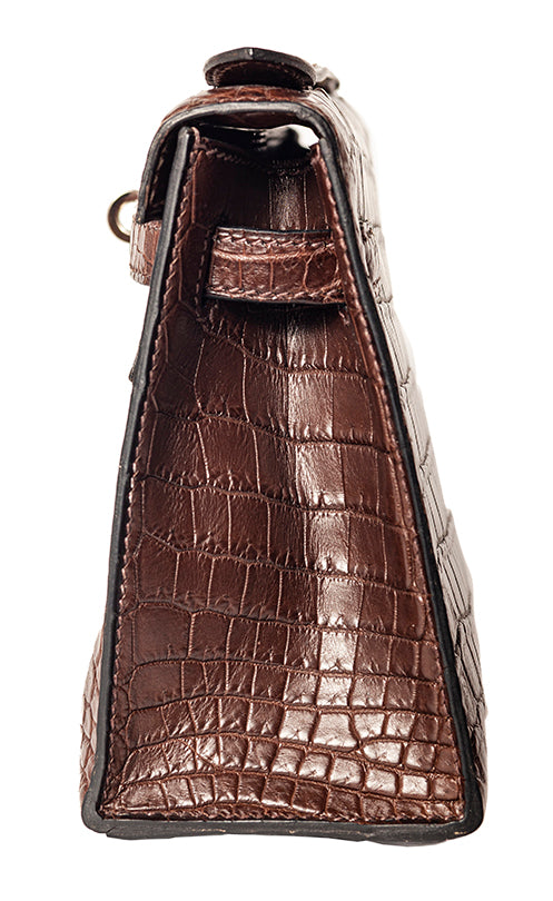 Hermès Kelly crocodile Niloticus matte pochette 21 Havane