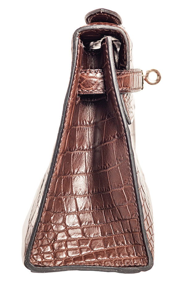 Hermès Kelly crocodile Niloticus matte pochette 21 Havane