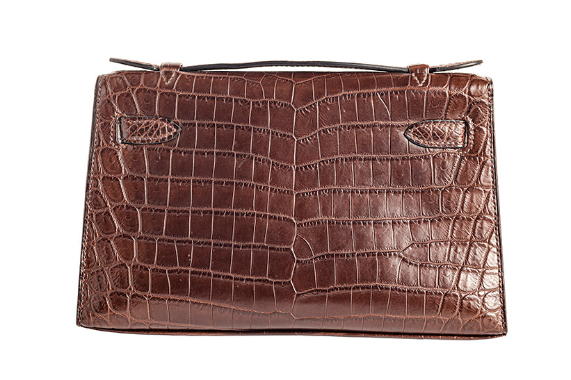 Hermès Kelly crocodile Niloticus matte pochette 21 Havane