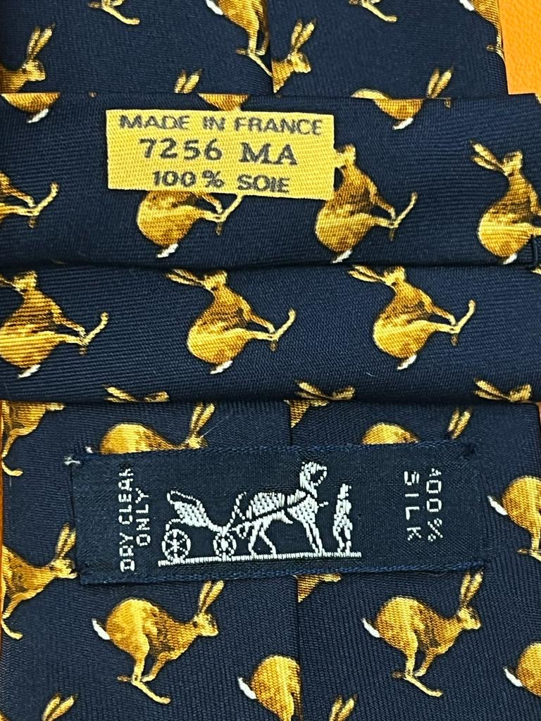 Cravatta vintage Hermès conigli base blu 7256MA