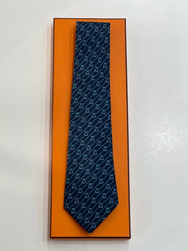Cravatta vintage Hermès anelle oblique 7168FA