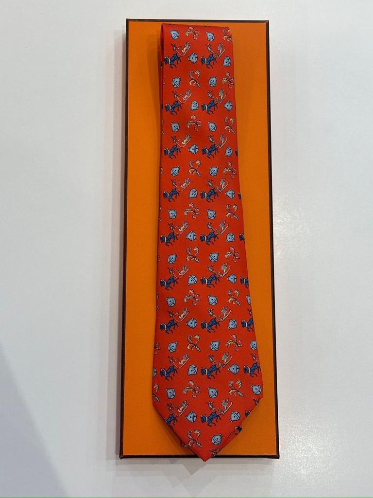 Cravatta vintage Hermès renne e campanelle 7596SA