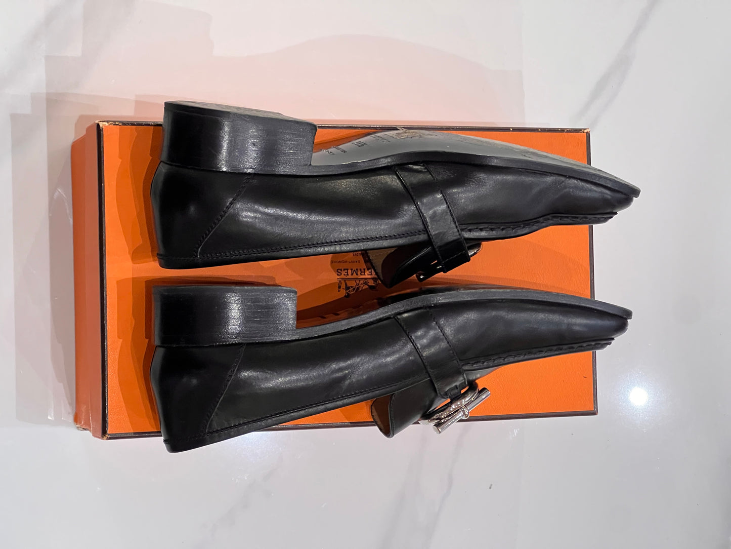Hermès black loafers n 38 1/2
