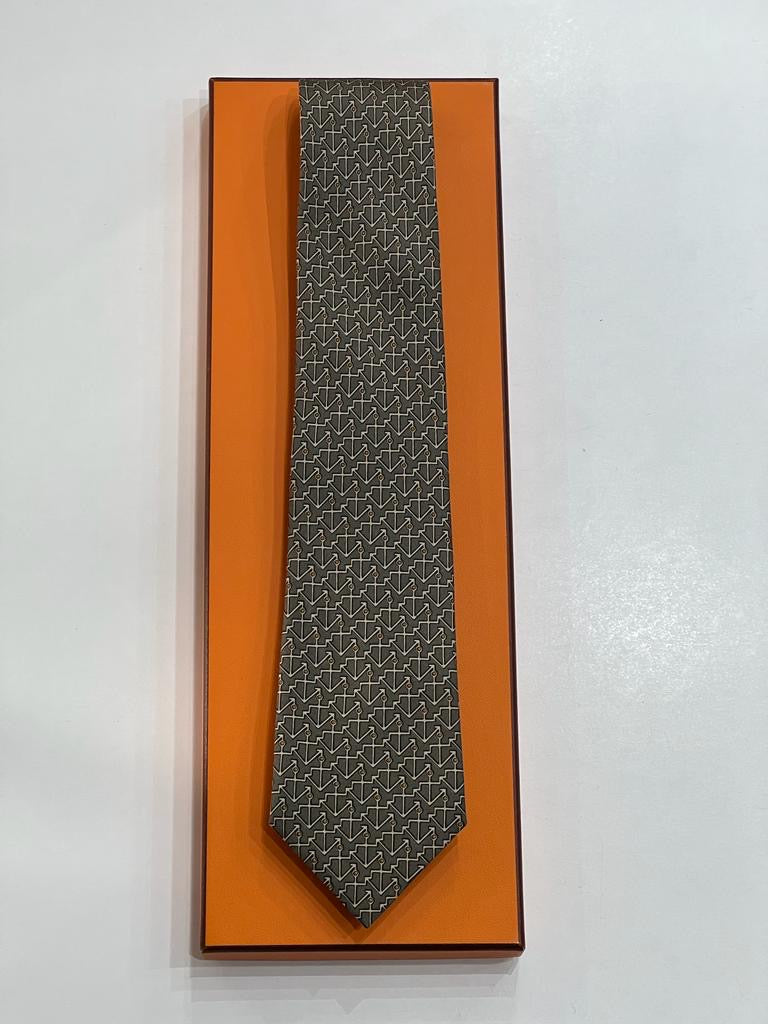 Cravatta vintage Hermès ancore base verde 952IA