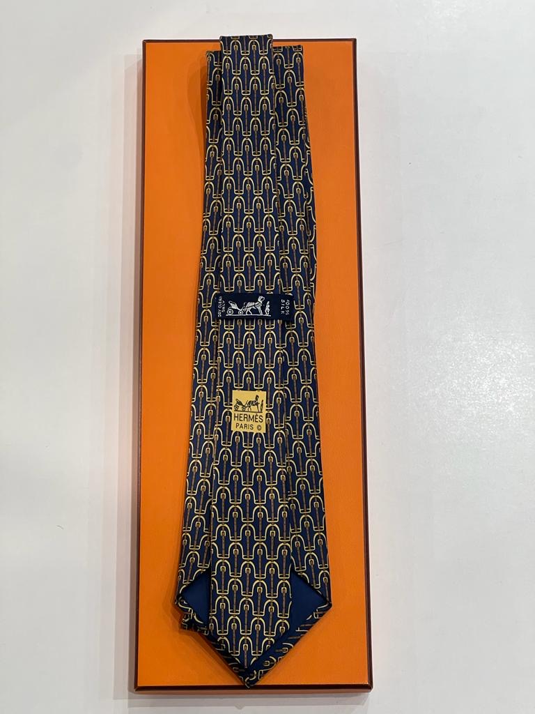 Cravatta vintage Hermès briglie base blu 7212UA