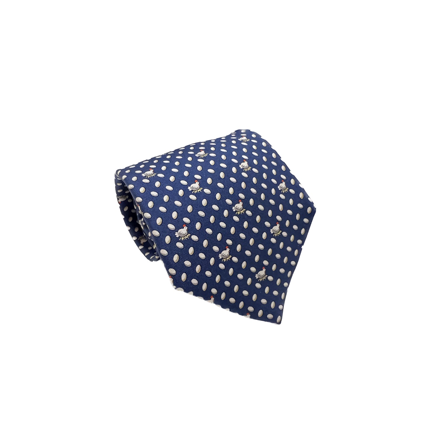Cravatta Hermès blu con uova e galline 7901MA