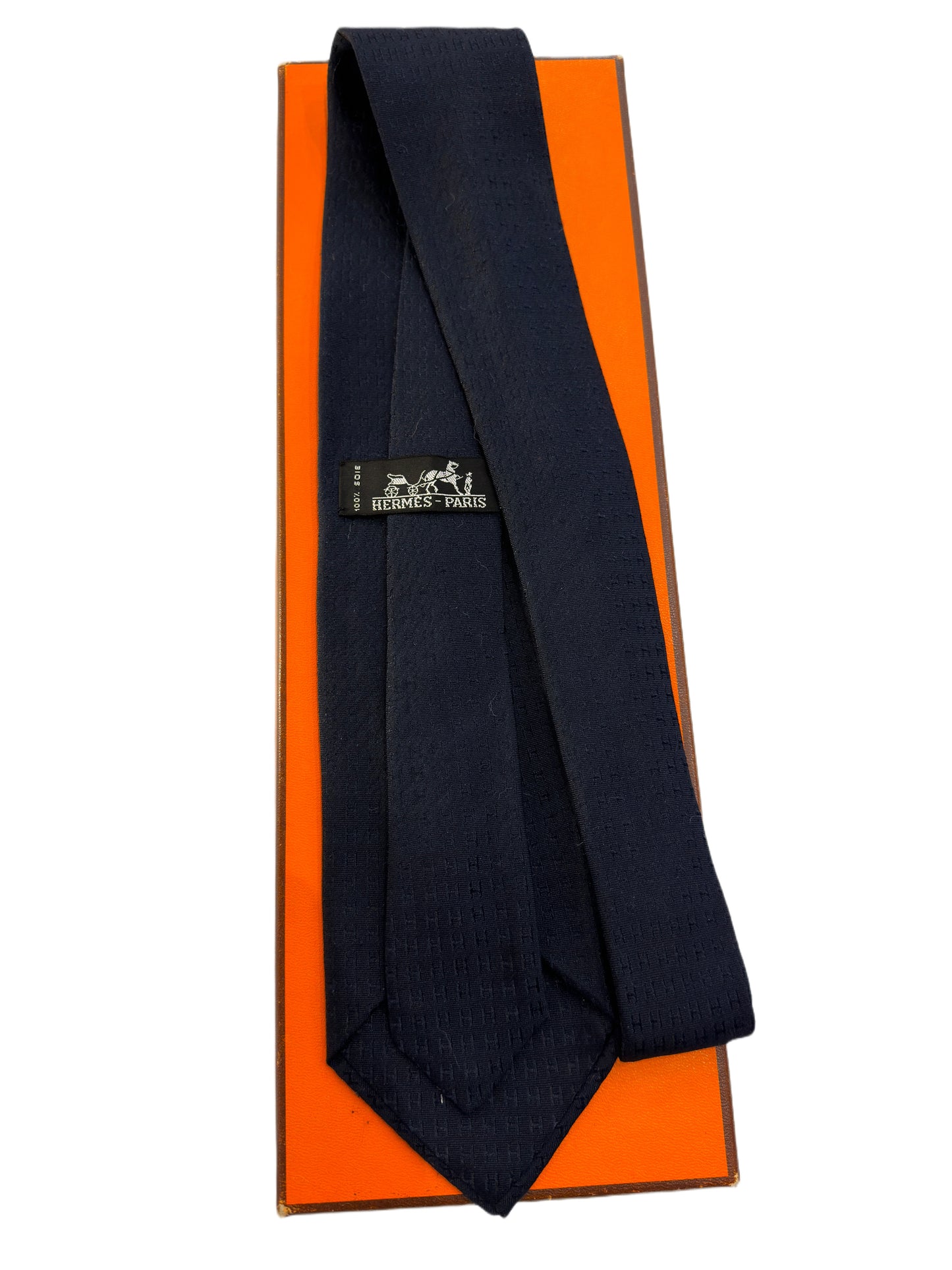 Cravatta vintage Hermès Façonnée blu scuro