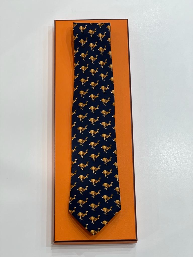 Cravatta vintage Hermès conigli base blu 7256MA
