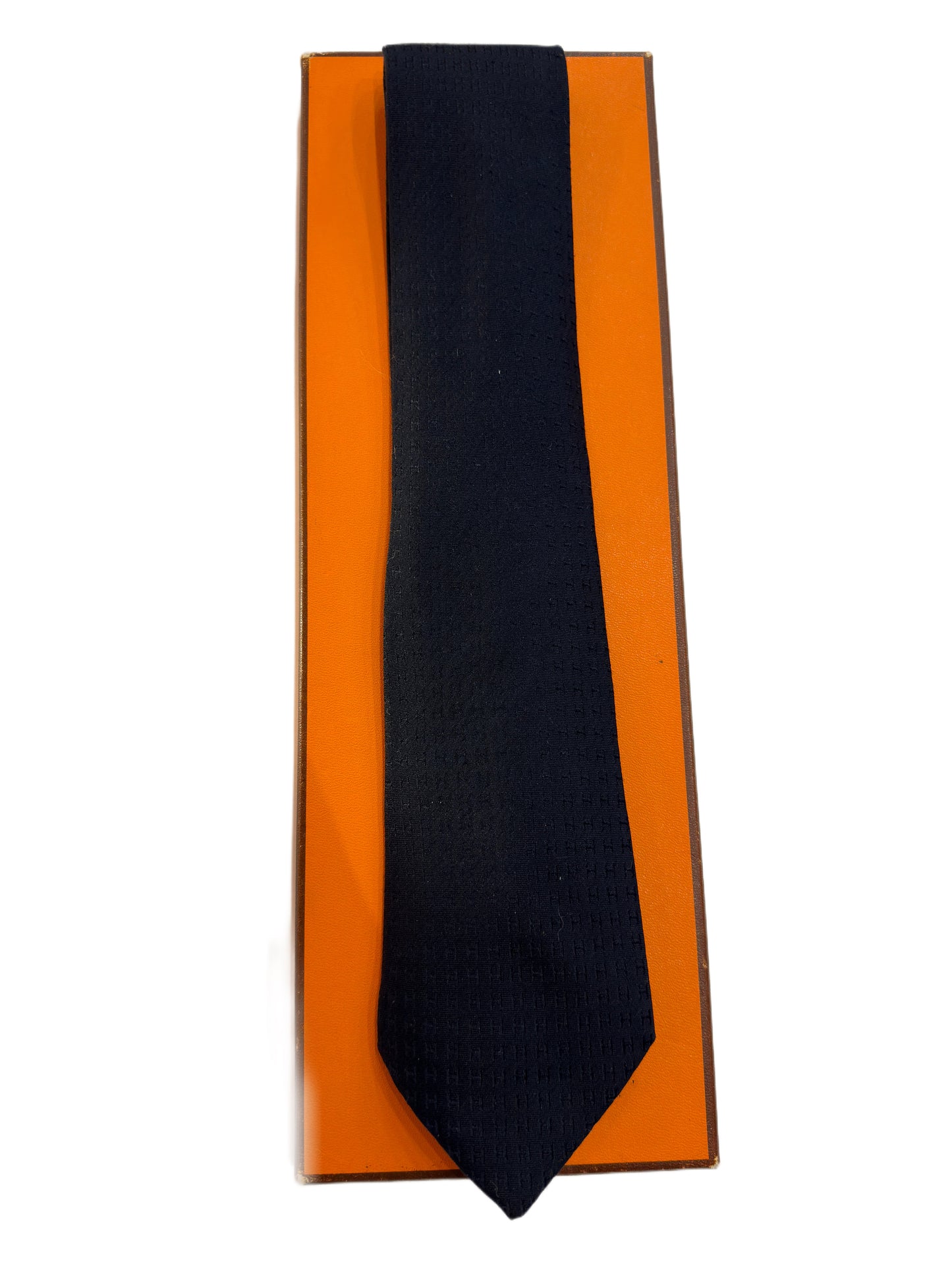 Cravatta vintage Hermès Façonnée blu scuro