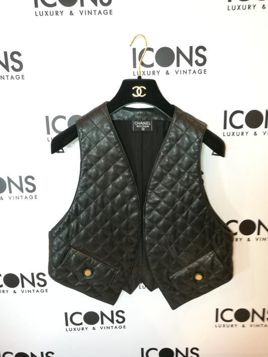 Chanel gilet in pelle nero