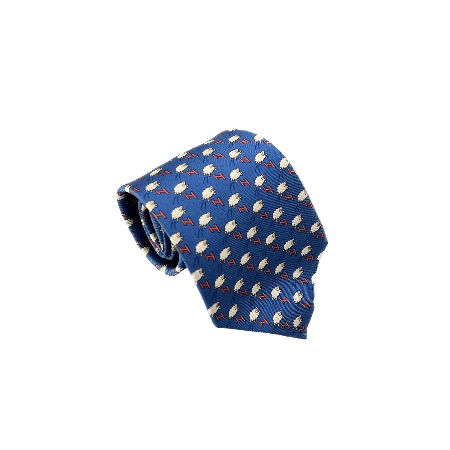Cravatta Hermès blu con H e pecore