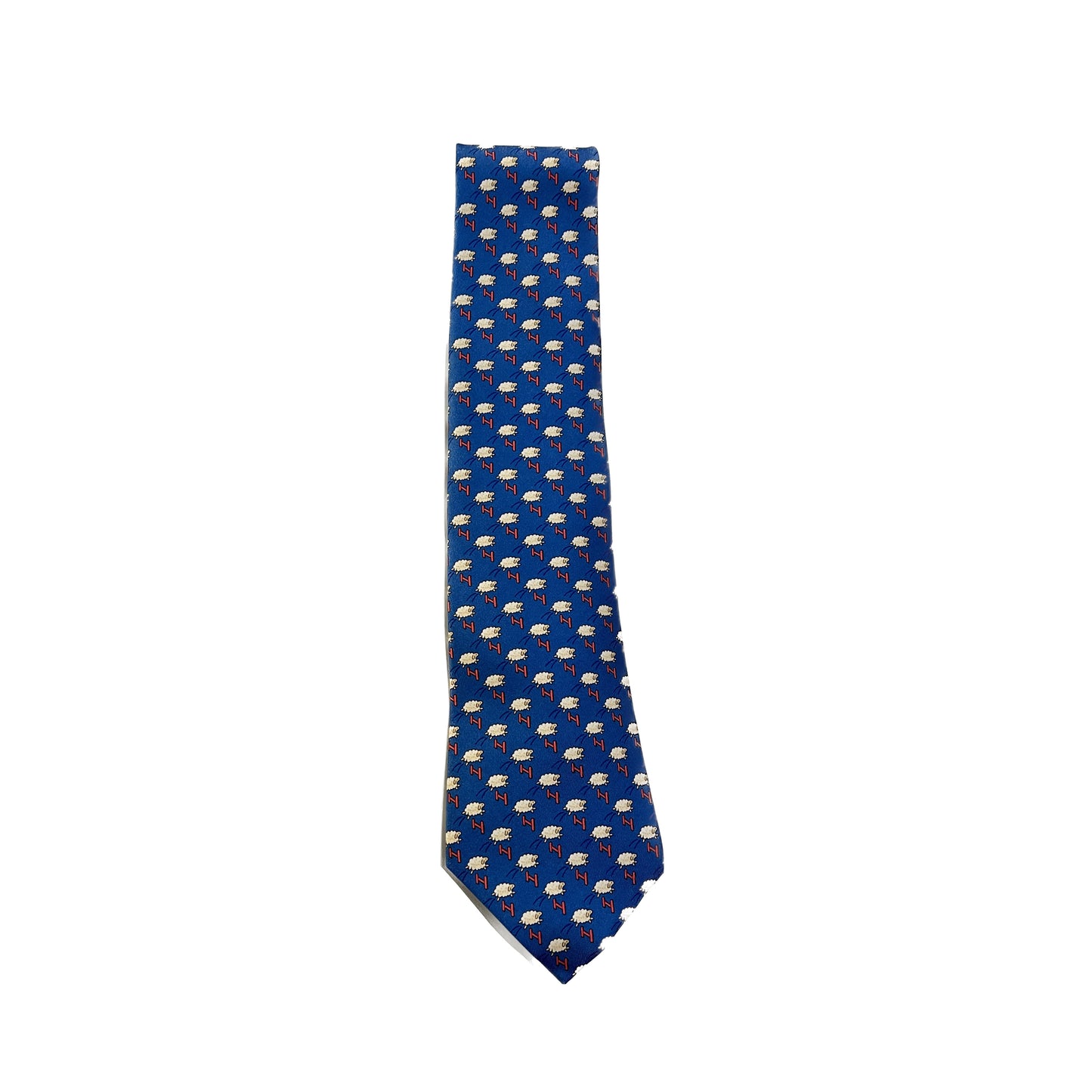 Cravatta Hermès blu con H e pecore